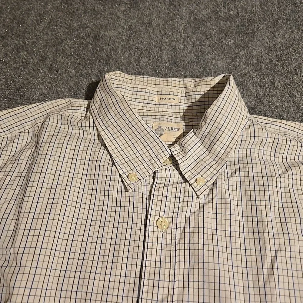J Crew Shirt Mens XL White Check Long Sleeve Button Up 2 Ply Cotton Pocket